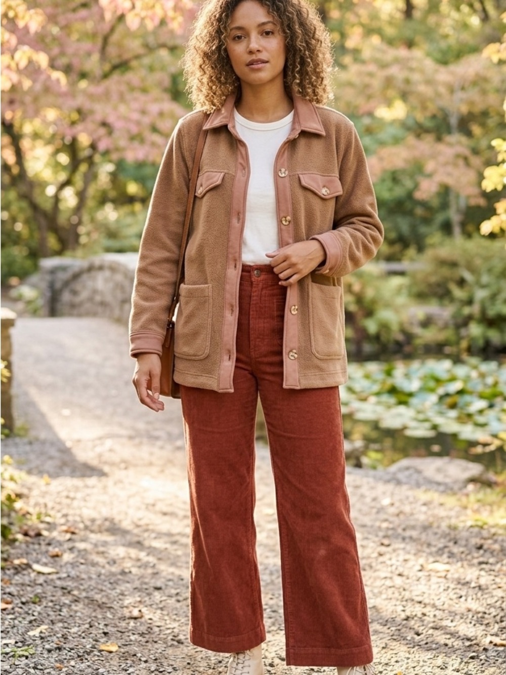 Blank NYC Tan Teddy Shacket with Contrast Trim